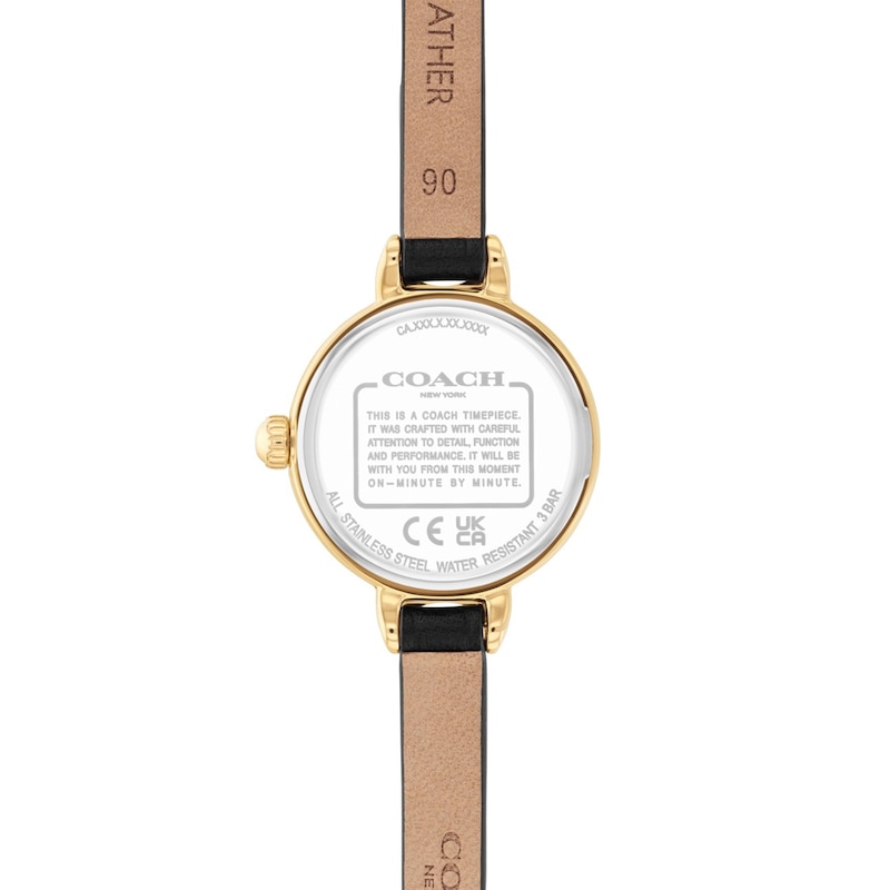 Main Image 3 of Ladies' Coach Iris Gold-Tone IP Stainless Steel Watch with Chalk Dial and Black Leather Strap (Model: 14504654-T)