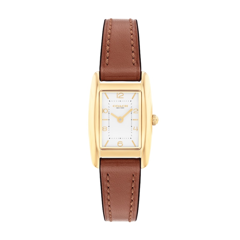 Main Image 1 of Ladies' Coach Reese Gold-Tone IP Stainless Steel Watch with White Dial and Brown Leather Strap (Model: 14504643)