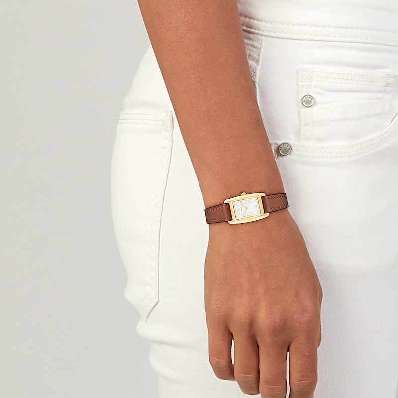 Main Image 4 of Ladies' Coach Reese Gold-Tone IP Stainless Steel Watch with White Dial and Brown Leather Strap (Model: 14504643)