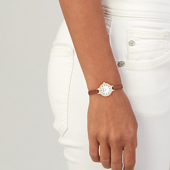 Ladies' Coach Iris Gold-Tone IP Stainless Steel Watch with Brown Leather Strap (Model: 14504656-T)