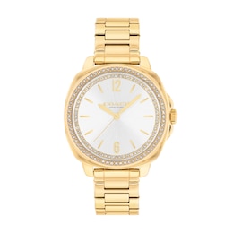 Ladies' Coach Kitt Crystal Bezel Gold-Tone IP Stainless Steel Watch with Silver-Tone Dial (Model: 14504636)