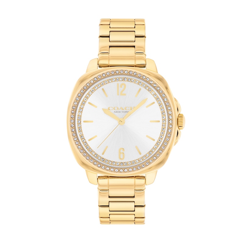 Main Image 1 of Ladies' Coach Kitt Crystal Bezel Gold-Tone IP Stainless Steel Watch with Silver-Tone Dial (Model: 14504636)