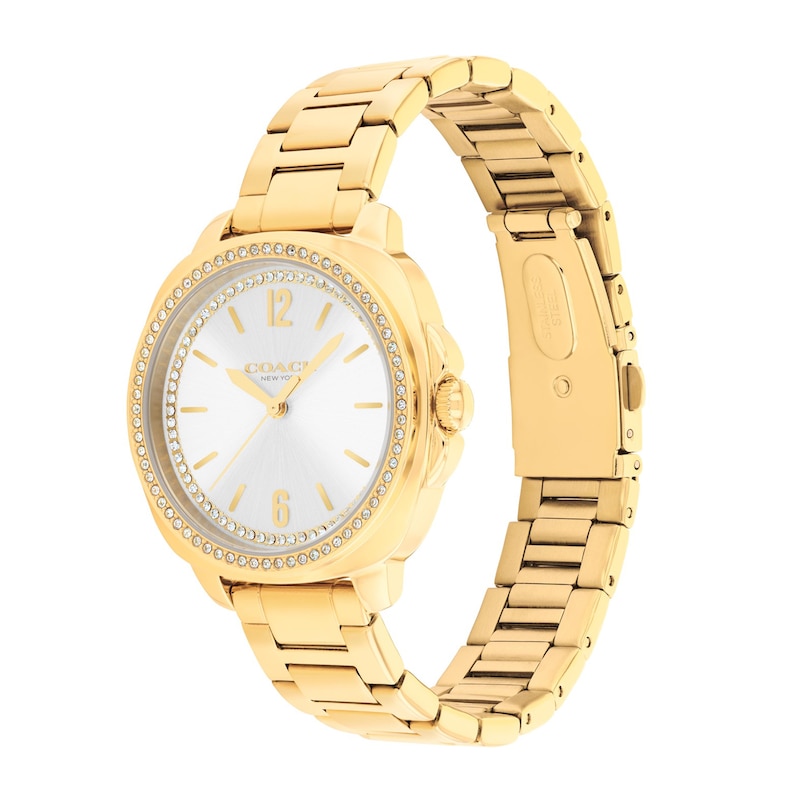 Main Image 2 of Ladies' Coach Kitt Crystal Bezel Gold-Tone IP Stainless Steel Watch with Silver-Tone Dial (Model: 14504636)