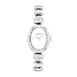 Ladies' Coach Sammy Stainless Steel Watch with White Dial and Heart-Link Bracelet (Model: 14504639-T)