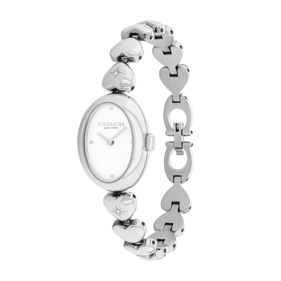 Ladies' Coach Sammy Stainless Steel Watch with White Dial and Heart-Link Bracelet (Model: 14504639-T)