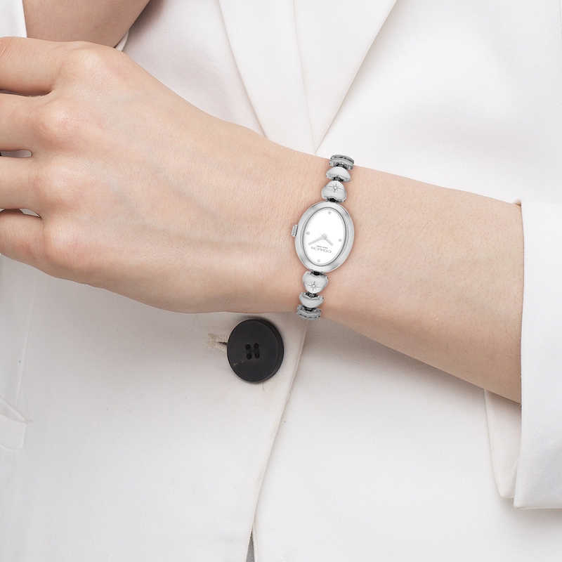 Main Image 4 of Ladies' Coach Sammy Stainless Steel Watch with White Dial and Heart-Link Bracelet (Model: 14504639-T)