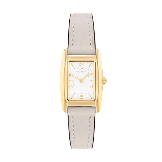 Ladies' Coach Reese Gold-Tone IP Stainless Steel Watch with Silver-White Dial and Chalk Leather Strap (Model: 14504645)