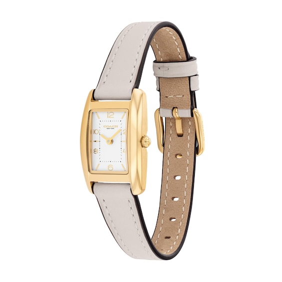 Ladies' Coach Reese Gold-Tone IP Stainless Steel Watch with Silver-White Dial and Chalk Leather Strap (Model: 14504645)