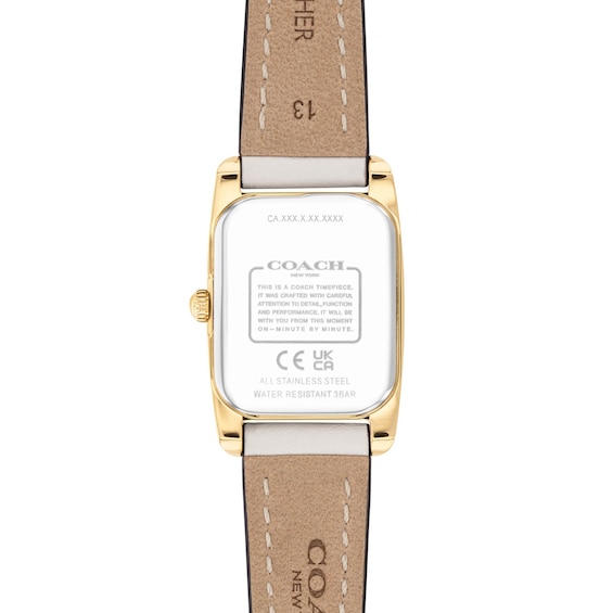 Ladies' Coach Reese Gold-Tone IP Stainless Steel Watch with Silver-White Dial and Chalk Leather Strap (Model: 14504645)