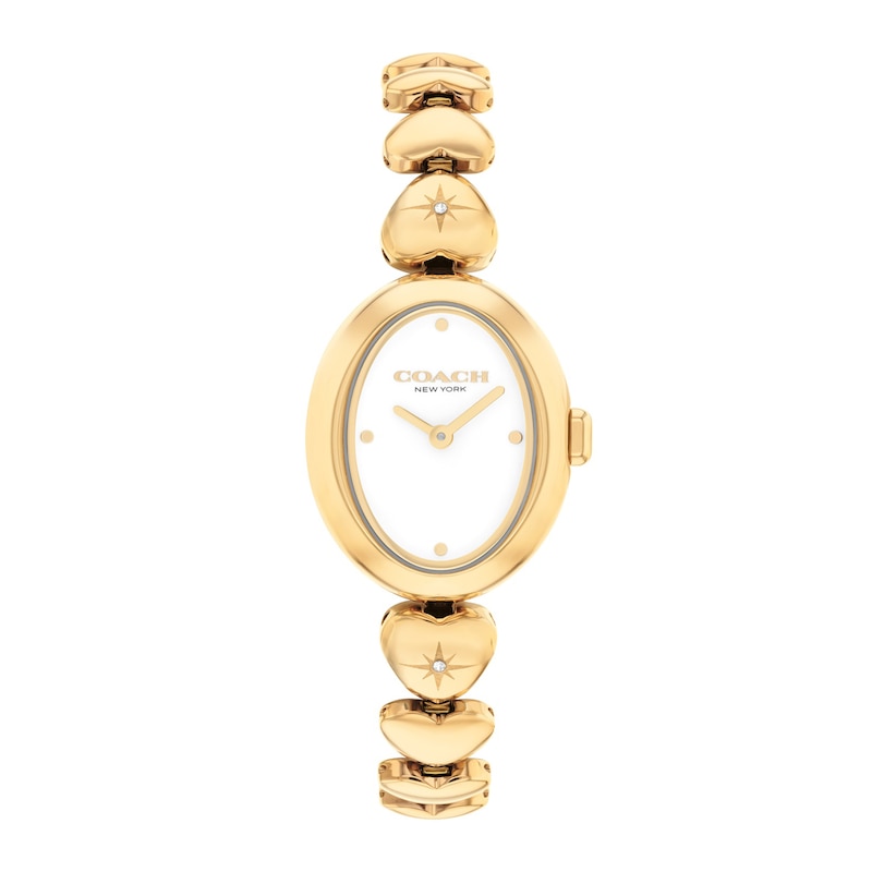 Main Image 1 of Ladies' Coach Sammy Gold-Tone IP Stainless Steel Watch with White Dial and Heart-Link Bracelet (Model: 14504638-T)
