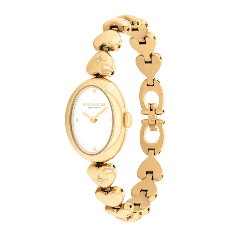 Main Image 2 of Ladies' Coach Sammy Gold-Tone IP Stainless Steel Watch with White Dial and Heart-Link Bracelet (Model: 14504638-T)