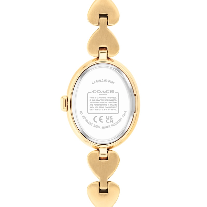 Main Image 3 of Ladies' Coach Sammy Gold-Tone IP Stainless Steel Watch with White Dial and Heart-Link Bracelet (Model: 14504638-T)