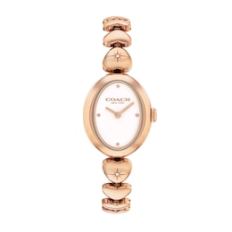 Ladies' Coach Sammy Rose-Tone IP Stainless Steel Watch with White Dial and Heart-Link Bracelet (Model: 14504640-T)