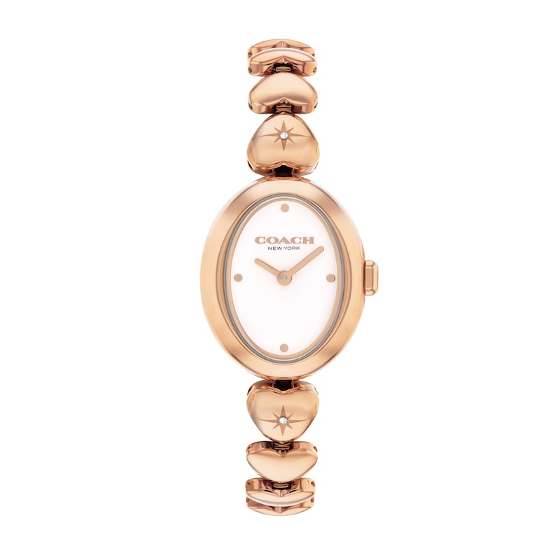 Main Image 1 of Ladies' Coach Sammy Rose-Tone IP Stainless Steel Watch with White Dial and Heart-Link Bracelet (Model: 14504640-T)
