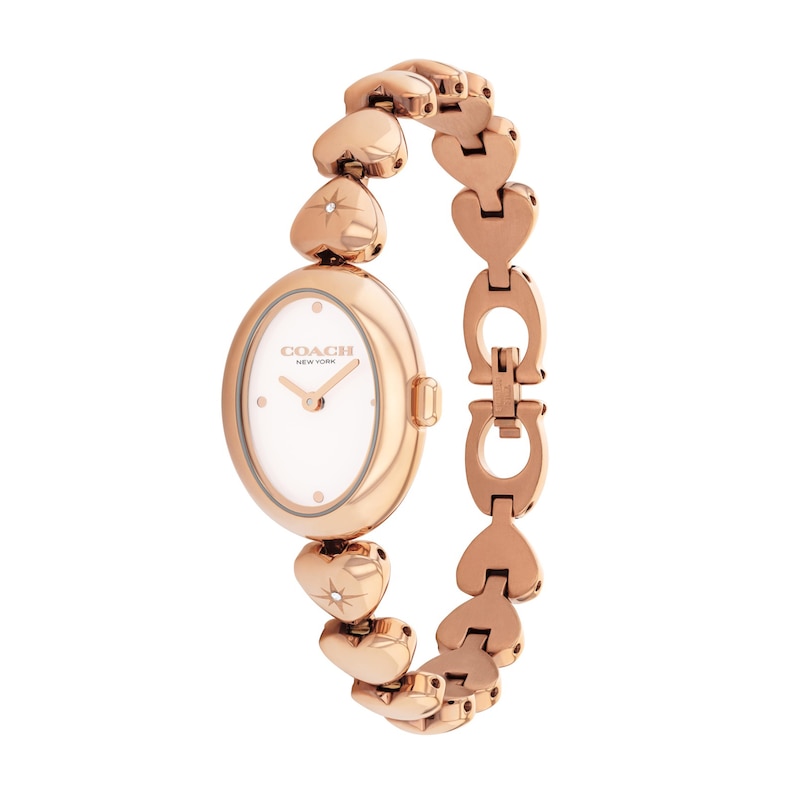 Main Image 2 of Ladies' Coach Sammy Rose-Tone IP Stainless Steel Watch with White Dial and Heart-Link Bracelet (Model: 14504640-T)