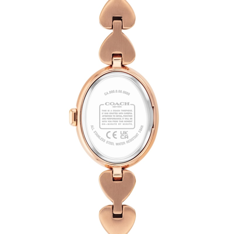 Main Image 3 of Ladies' Coach Sammy Rose-Tone IP Stainless Steel Watch with White Dial and Heart-Link Bracelet (Model: 14504640-T)