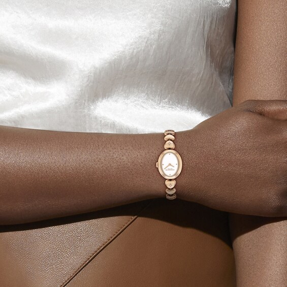 Ladies' Coach Sammy Rose-Tone IP Stainless Steel Watch with White Dial and Heart-Link Bracelet (Model: 14504640-T)