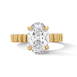 3 CT. T.W. Oval Certified Lab-Grown Diamond Solitaire Ribbed Engagement Ring in 14K Gold (F/VS2)