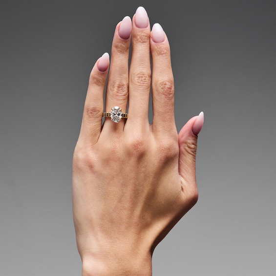 3 CT. T.w. Oval Certified Lab-Grown Diamond Solitaire Ribbed Engagement Ring in 14K Gold (F/Vs2)