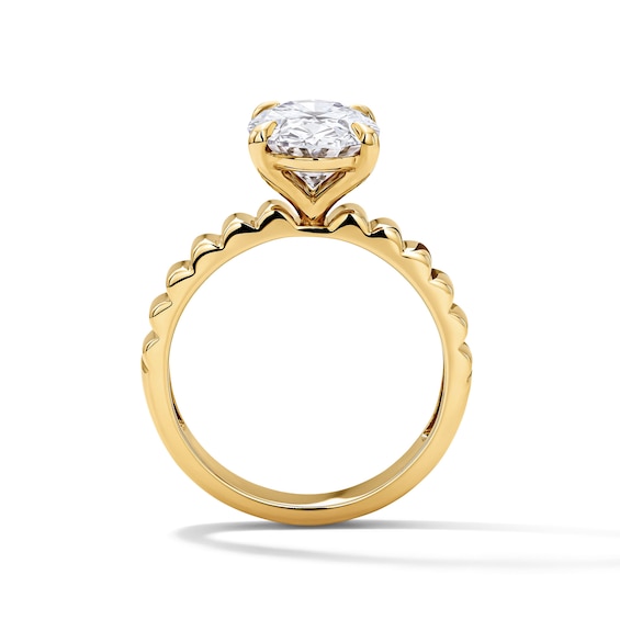 3 CT. T.w. Oval Certified Lab-Grown Diamond Solitaire Ribbed Engagement Ring in 14K Gold (F/Vs2)
