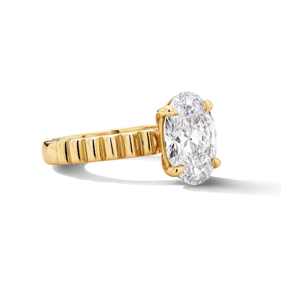 3 CT. T.w. Oval Certified Lab-Grown Diamond Solitaire Ribbed Engagement Ring in 14K Gold (F/Vs2)