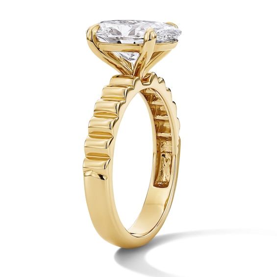 3 CT. T.w. Oval Certified Lab-Grown Diamond Solitaire Ribbed Engagement Ring in 14K Gold (F/Vs2)