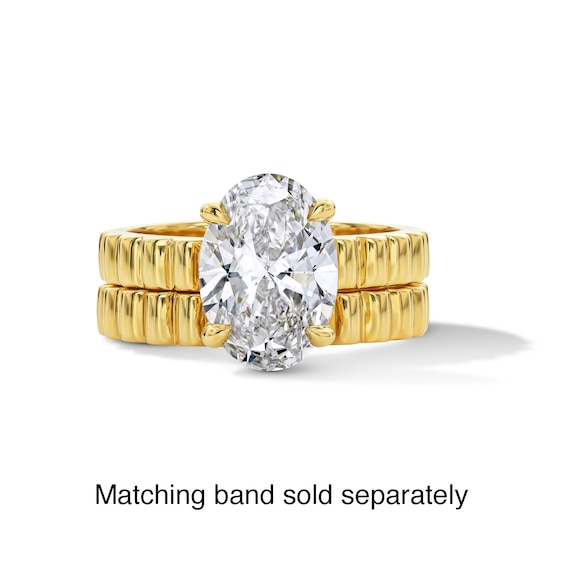3 CT. T.w. Oval Certified Lab-Grown Diamond Solitaire Ribbed Engagement Ring in 14K Gold (F/Vs2)