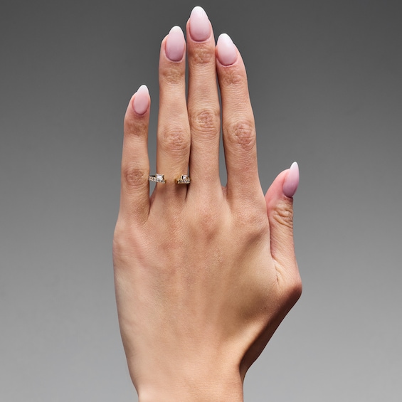 1/2 CT. T.w. Baguette-Cut Lab-Grown Diamond Enhancer with Pavé Accents in 14K Gold (F/Vs2)