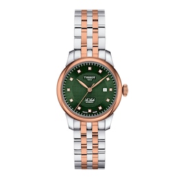 Ladies' Tissot Le Locle Rose-Tone PVD and Stainless Steel Watch with Green Dial (Model T0062072209600)