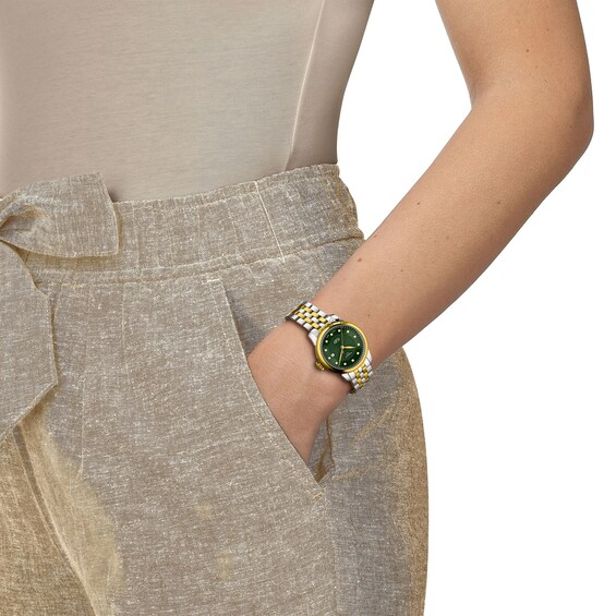 Ladies' Tissot Le Locle Gold-Tone PVD and Stainless Steel Watch with Green Dial (Model: T0062072209601)