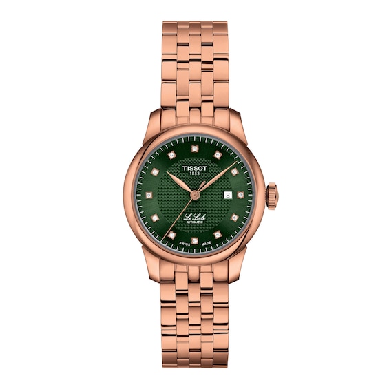 Ladies' Tissot Le Locle Rose-Tone PVD Stainless Steel Watch with Green Dial (Model: T0062073309600)