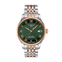 Men's Tissot Le Locle Rose-Tone PVD Stainless Steel Watch with Green Dial (Model: T0064072209301)