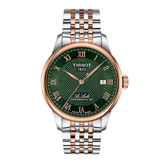 Men's Tissot Le Locle Rose-Tone PVD Stainless Steel Watch with Green Dial (Model: T0064072209301)