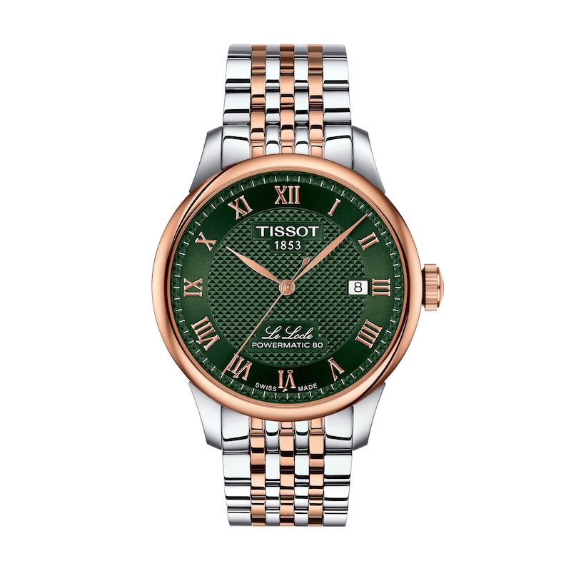 Main Image 1 of Men's Tissot Le Locle Rose-Tone PVD Stainless Steel Watch with Green Dial (Model: T0064072209301)
