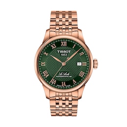 Men's Tissot Le Locle Rose-Tone PVD Stainless Steel Watch with Green Dial (Model: T0064073309300)