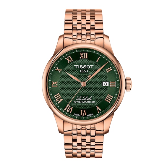 Men's Tissot Le Locle Rose-Tone PVD Stainless Steel Watch with Green Dial (Model: T0064073309300)