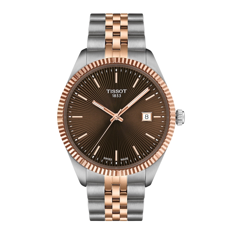 Main Image 1 of Men's Tissot Ballade Rose-Tone PVD and Stainless Steel Watch with Brown Dial (Model: T1564102229101)