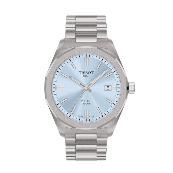 Men's Tissot PRC 100 Solar Stainless Steel Watch with Ice Blue Dial (Model: T1514221135100)