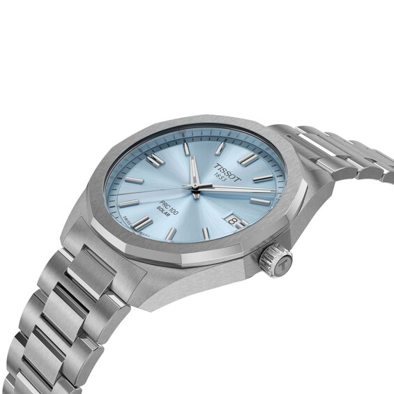Men's Tissot PRC 100 Solar Stainless Steel Watch with Ice Blue Dial (Model: T1514221135100)