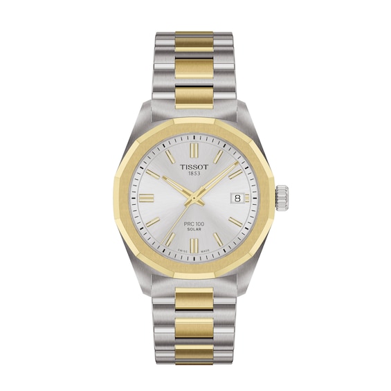 Tissot PRC 100 Solar Gold-Tone PVD and Stainless Steel Watch with Silver-Tone Dial (Model: T1518222203100)