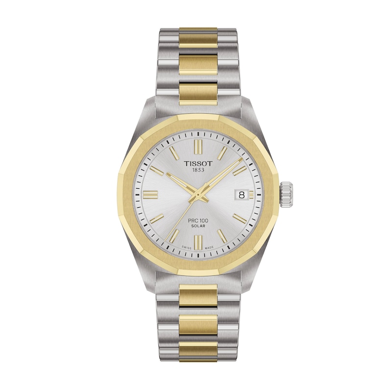Main Image 1 of Tissot PRC 100 Solar Gold-Tone PVD and Stainless Steel Watch with Silver-Tone Dial (Model: T1518222203100)