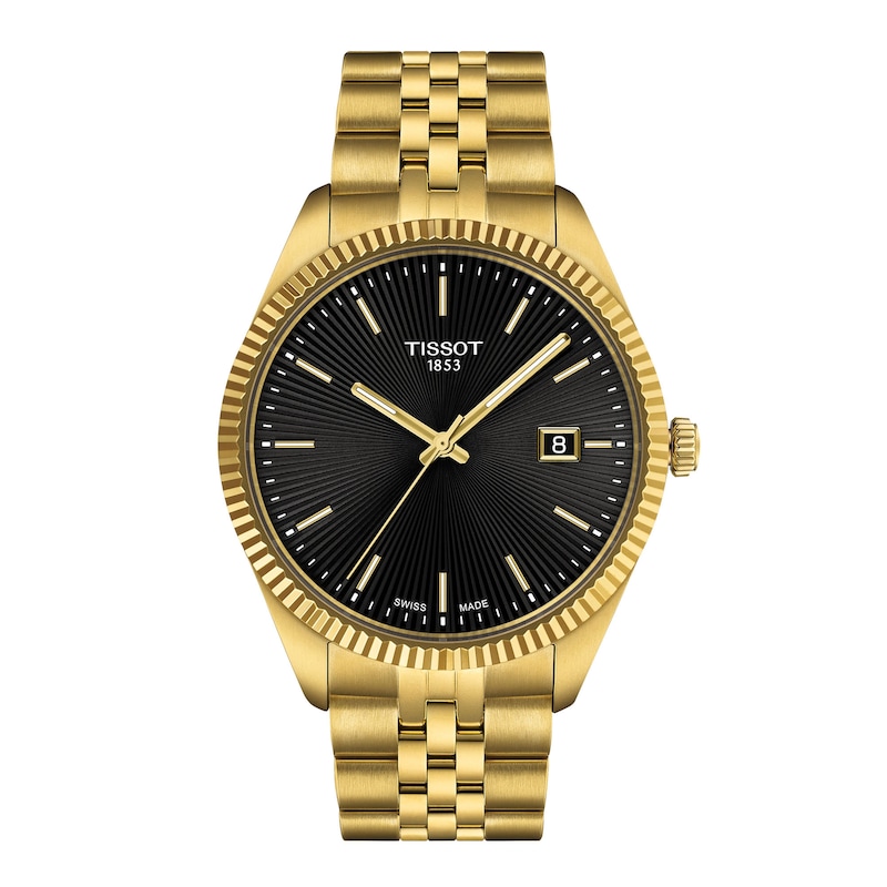 Main Image 1 of Men's Tissot Ballade Gold-Tone PVD Stainless Steel Watch with Black Dial (Model: T1564103305100)