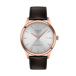 Men's Tissot Classic Dream Rose-Tone PVD Stainless Steel Watch with Brown Leather Strap (Model: T1584073603100)
