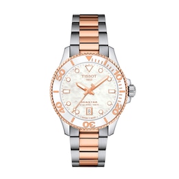 Ladies' Tissot Seastar 1000 Rose-Tone PVD and Stainless Steel Watch with Mother-of-Pearl Dial (Model: T1202102211100)