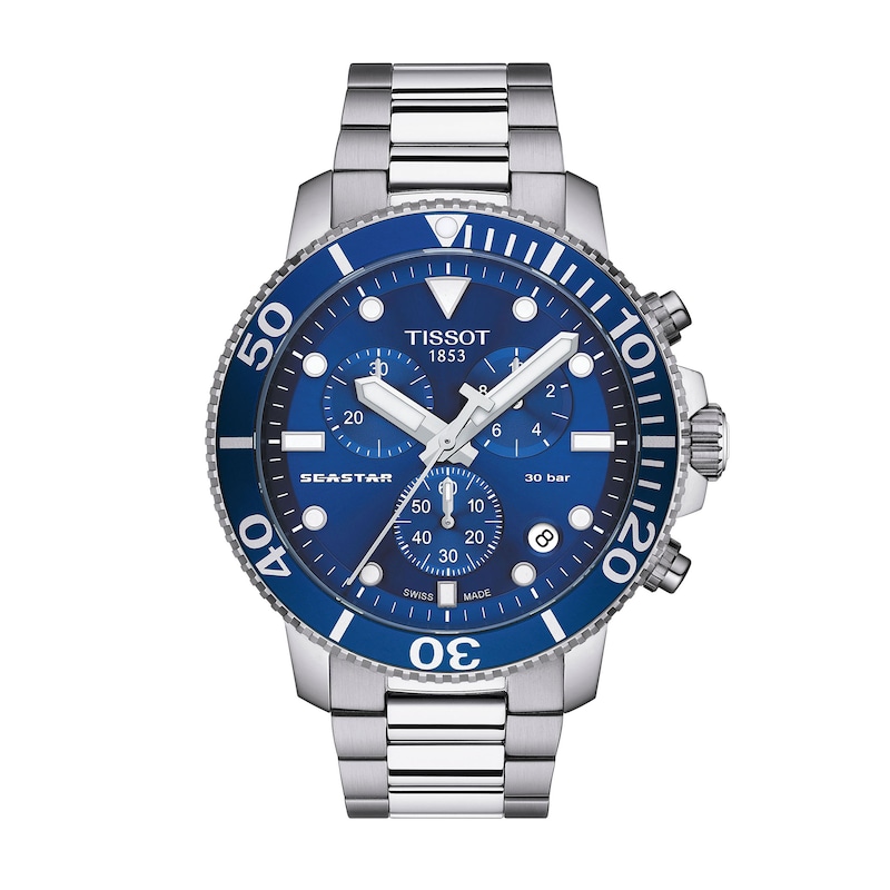 Main Image 1 of Men's Tissot Seastar 1000 Chronograph Stainless Steel Watch with Blue Dial (Model: T1204171104100)