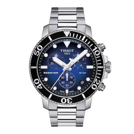 Men's Tissot Seastar 1000 Chronograph Stainless Steel Watch with Blue Dial (Model: T1204171104101)