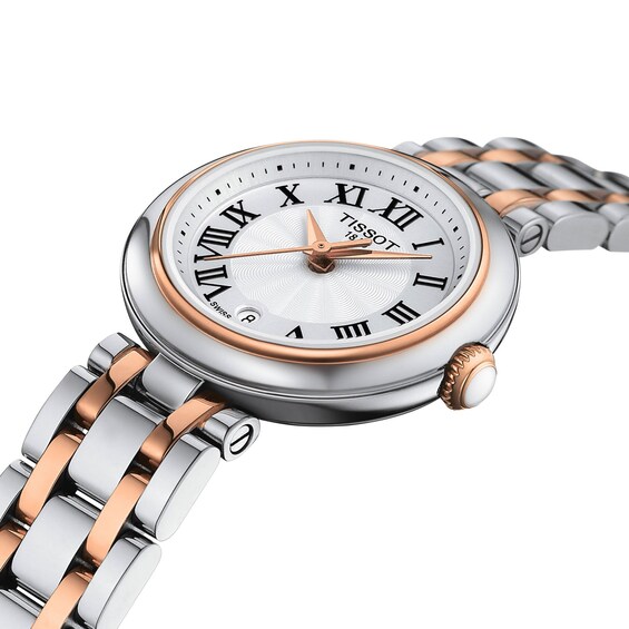 Ladies' Tissot Bellissima Rose-Tone PVD and Stainless Steel Watch with White Dial (Model: T1260102201301)