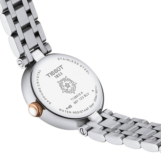 Ladies' Tissot Bellissima Rose-Tone PVD and Stainless Steel Watch with White Dial (Model: T1260102201301)