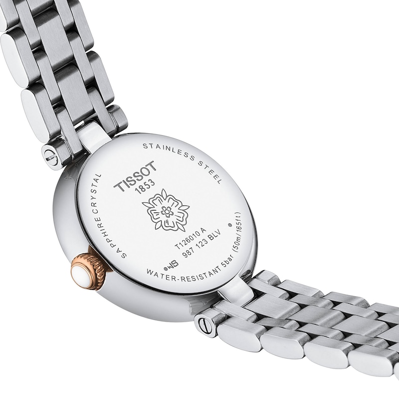 Main Image 6 of Ladies' Tissot Bellissima Rose-Tone PVD and Stainless Steel Watch with White Dial (Model: T1260102201301)