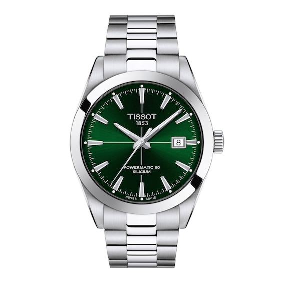 Men's Tissot Gentleman Automatic Stainless Steel Watch with Green Dial (Model: T1274071109101)